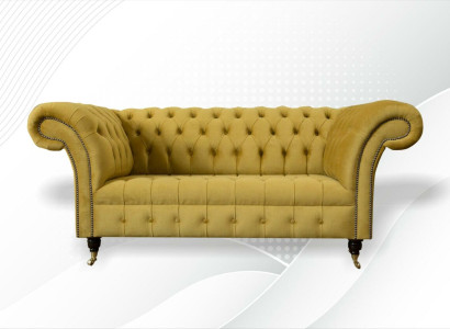 Chesterfield Design Luxury Upholstery Sofa Couch Seat Suite Textile Yellow new